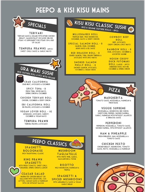 Peepo and Kisu Kisu menu