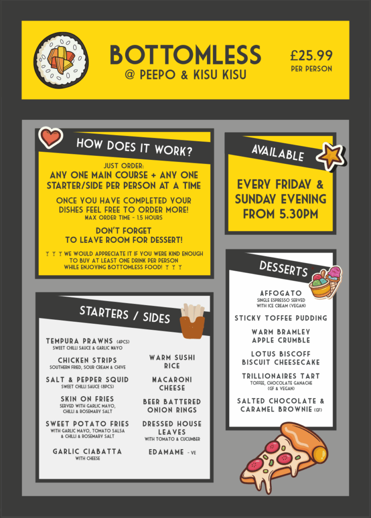 Peepo - Bottomless Sundays Menu - June 2025